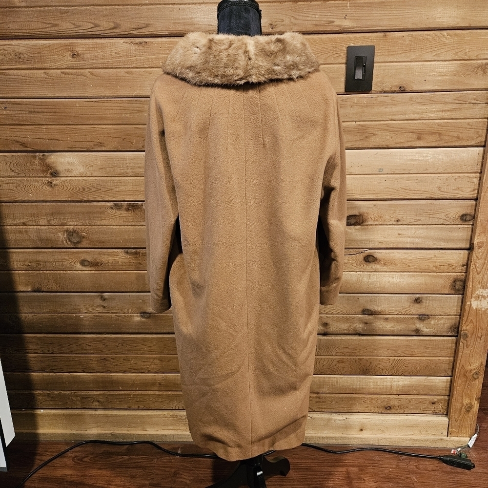 Cashmere Fur Collar 50s/60sVintage Camel Swing Coat Large, Size 10/12 - Picture 7 of 17